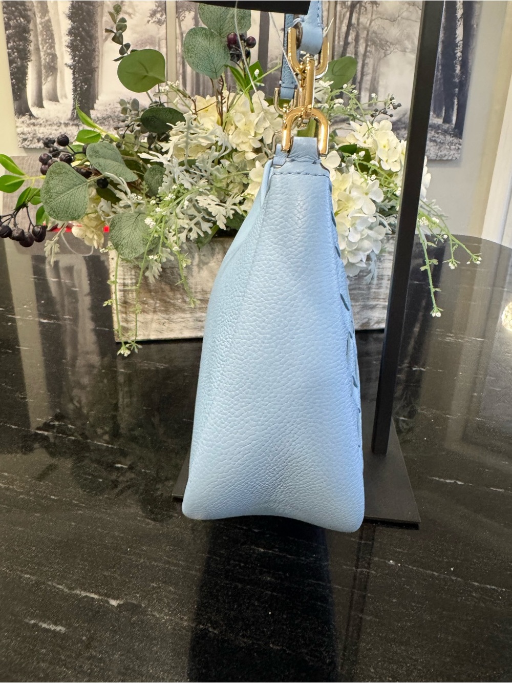 🩵♠️Kate Spade Kayla Woven Leather Small Shoulder Bag Blue NWT Gold Hardware - Picture 6 of 14